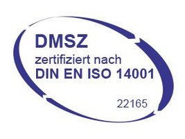 DMSZ Zertifizierungssiegel für Umweltmanagement nach DIN EN ISO 14001 mit der Nummer 22165.