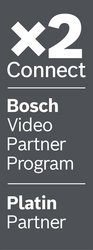 x2 Connect Bosch Video Partner Program Platin Partner Logo auf grauem Hintergrund