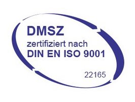 Logo mit DMSZ-Zertifizierung für Qualitätsmanagement nach DIN EN ISO 9001, Nummer 22165.